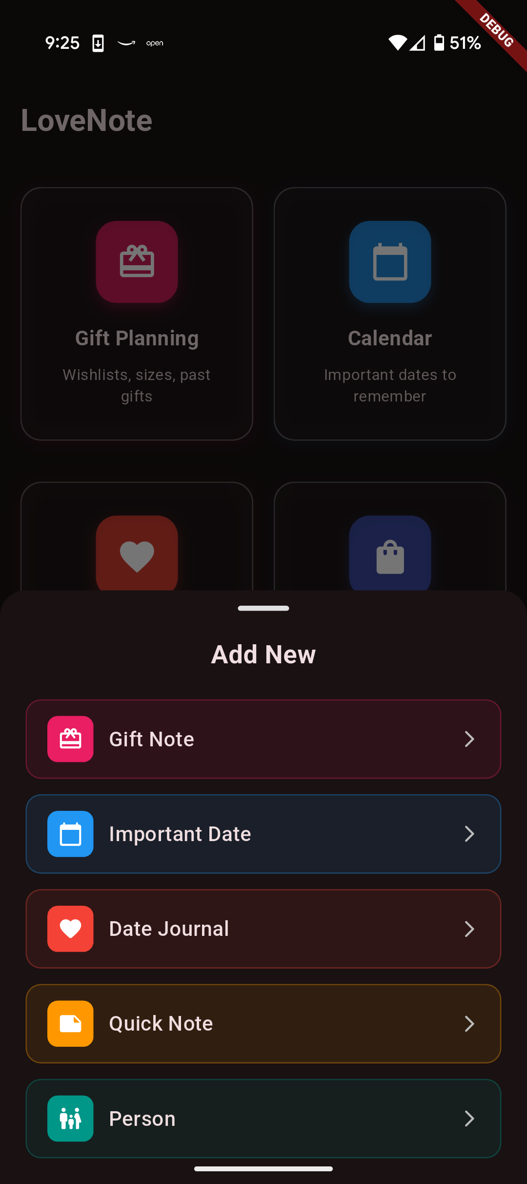 LoveNote Home Screen